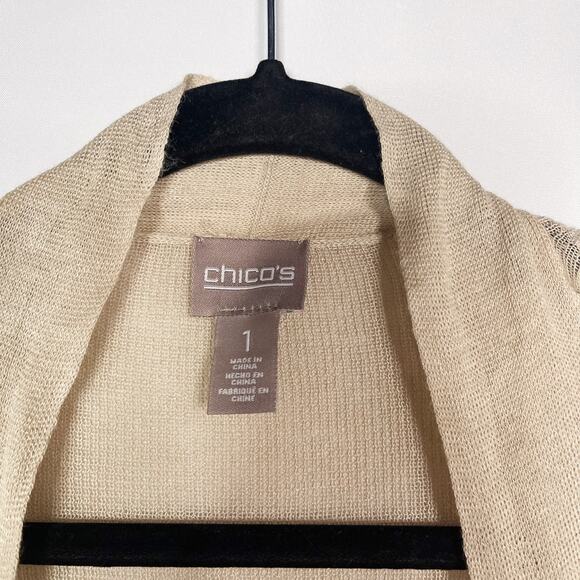 Chicos 1 Medium M Brown Short Sleeve Lightweight Open Front Cardigan Top Knit - Picture 8 of 12